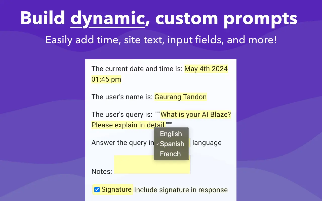 Dynamic commands with AI Blaze