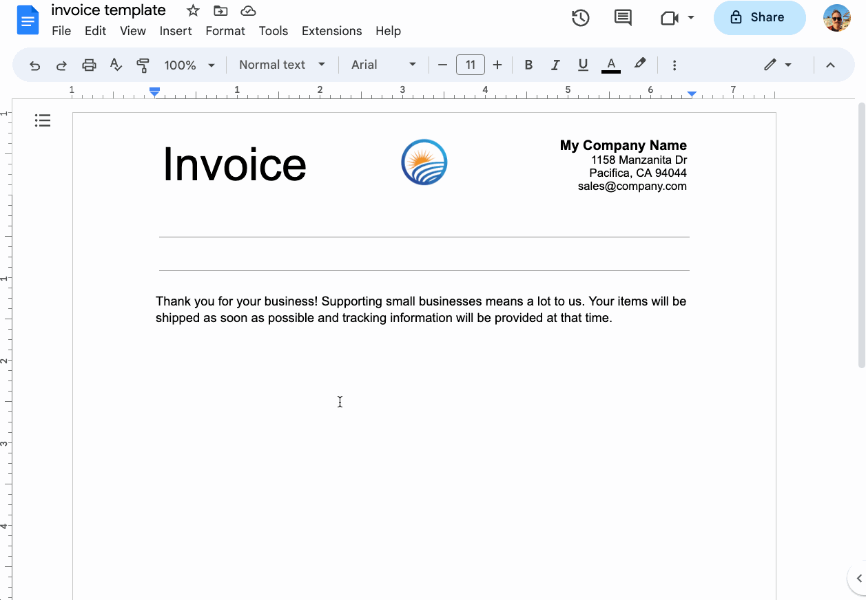 Generating an invoice in Google Docs