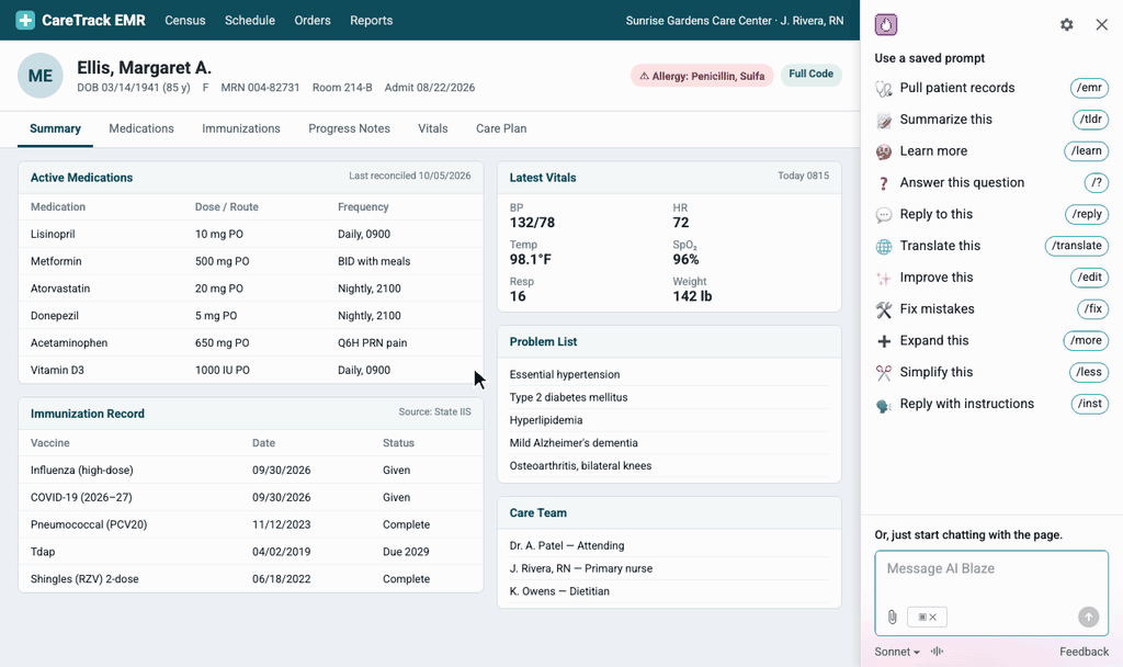 AI Blaze pulling data from an EMR