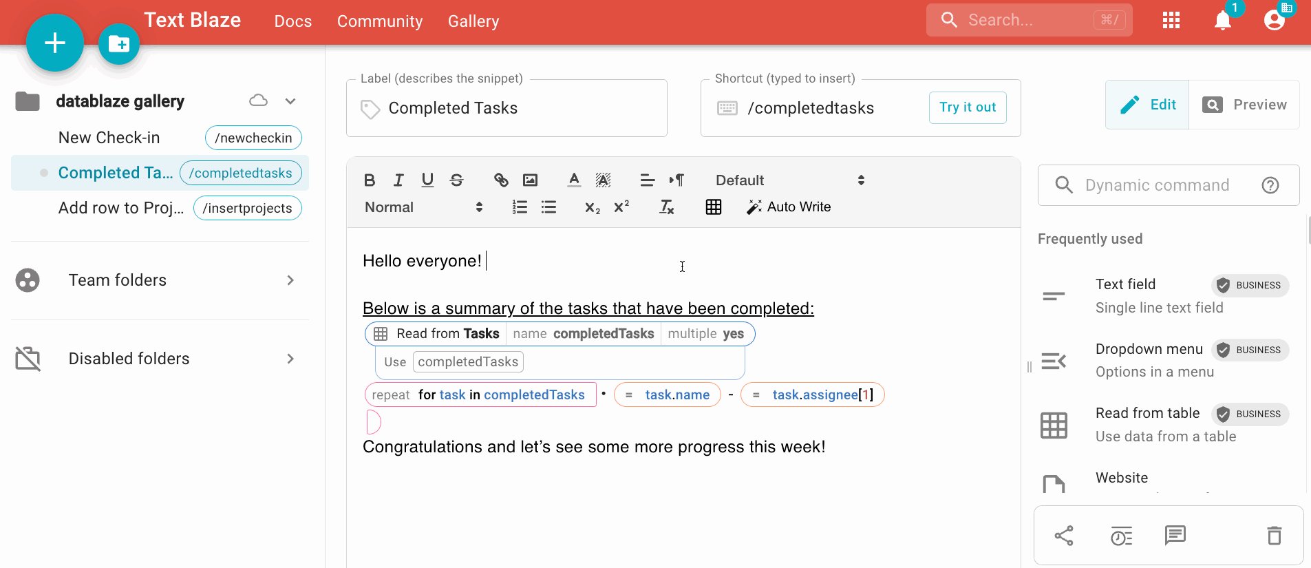Generate a list of completed tasks